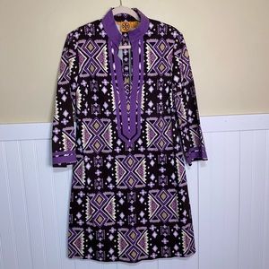 TORY BURCH Purple Ikat Print Tunic Dress